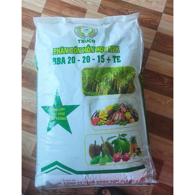 Phân bón NPK 20-20-15 TE 1 màu tan nhanh bao 25kg (hàng loại 1)