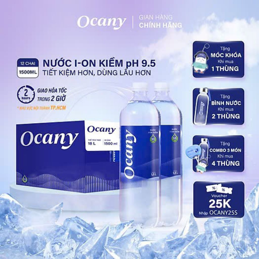 Nước Uống I-on Kiềm Ocany Thùng 12 Chai 1.5 Lít