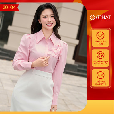Áo Sơ Mi Nữ 𝐂𝐂𝐇𝐀𝐓 Dáng Suông Đính Hoa Snow Chất Liệu Thô Bamboo Cao Cấp 16FDT9046ST