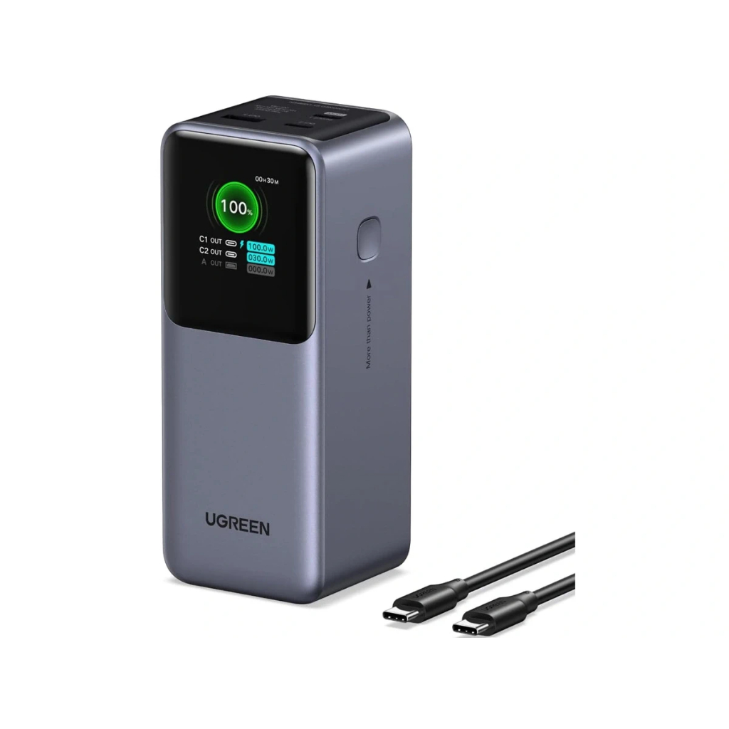 Pin xạc dự phòng Ugreen PB721 35524B 130W 20000mAh màn hình TFT thề hiện lượng pin và công suất