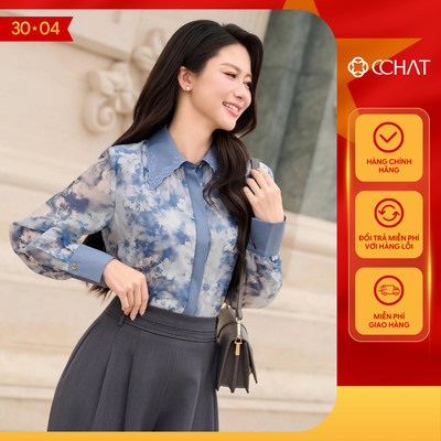 Áo Sơ Mi Nữ 𝐂𝐂𝐇𝐀𝐓 Dáng Suông Darid Cổ Thêu Trang Trí Chất Liệu Tơ Mềm Mại 16FDV8030ST