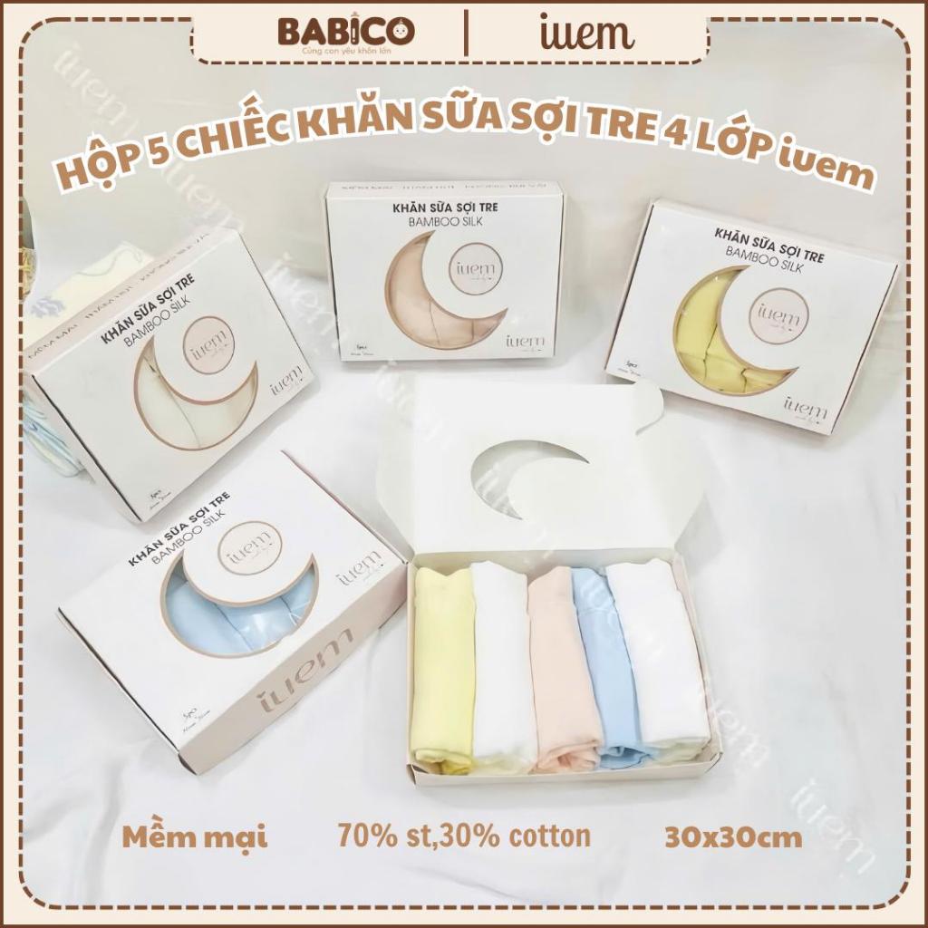 Hộp 5 Chiếc Khăn Sữa Sợi Tre Bamboo 2 Lớp iuem Cho Bé Từ Sơ Sinh Mềm Không Bụi Vải, Thấm Hút Tốt 30x
