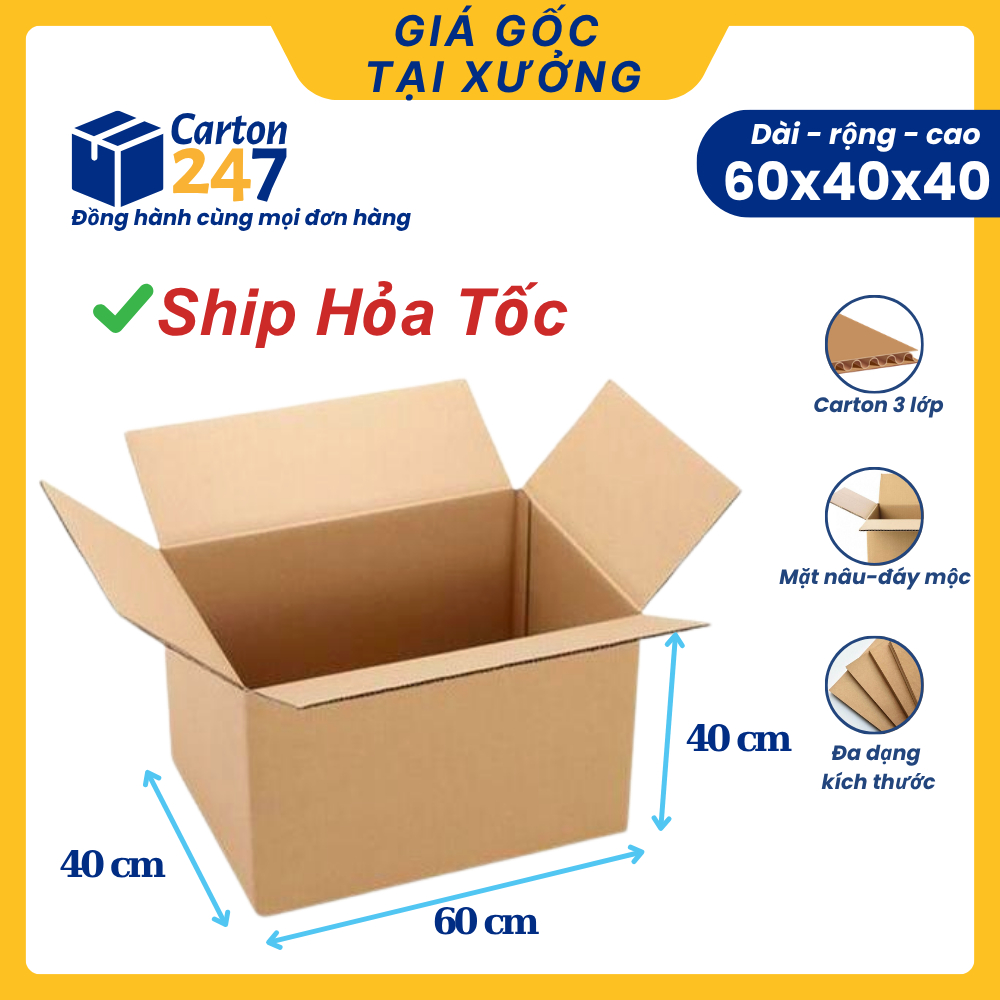 60x40x40 Thùng giấy carton chuyển nhà thùng chuyển văn phòng đóng đồ kích thước lớn - Carton 247