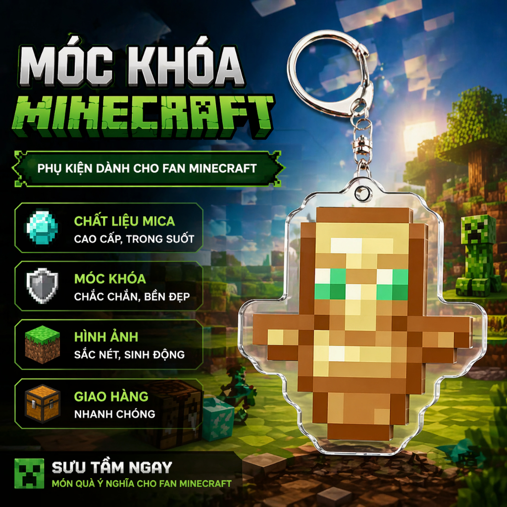 Móc Khóa Minecraft Totem Bất Tử Hình Ảnh 2 Mặt Sáng Tạo
