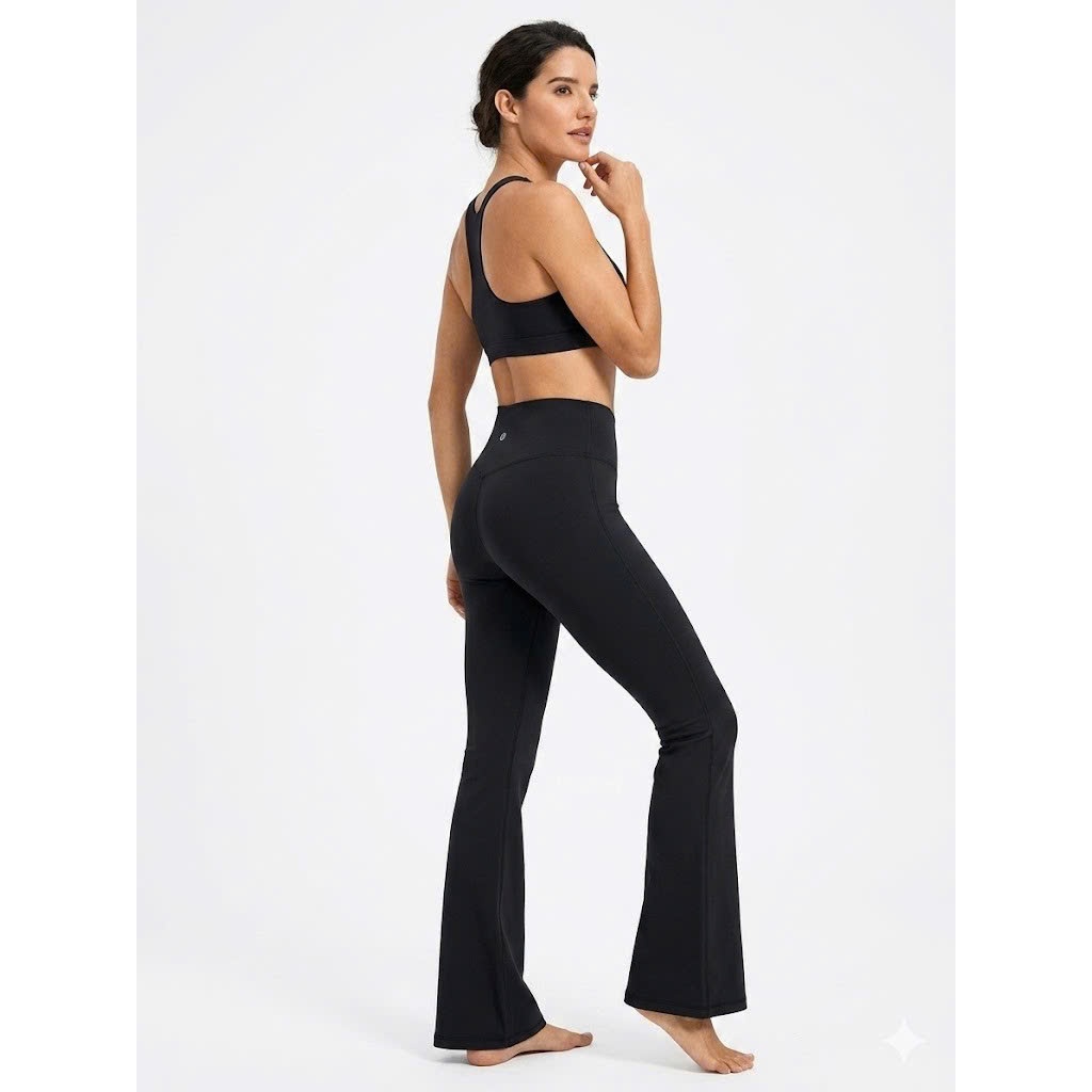 Size XL/Quần thể thao 90degree tập gym yoga nữ dáng loe nhẹ màu đen basic hàng xuất dư cao cấp