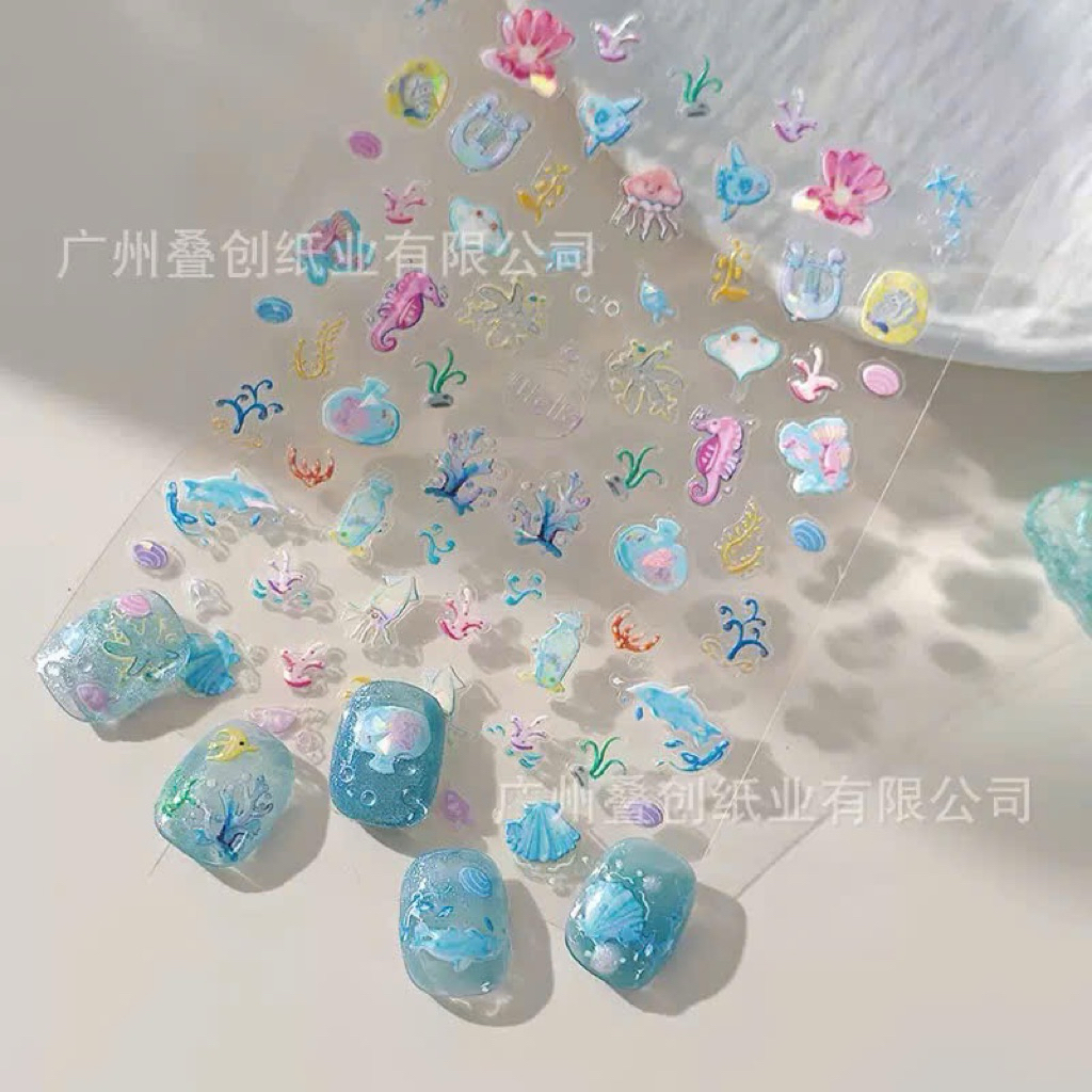 [Ciina.store] Miếng Dán Móng Tay 5D Ocean World – Họa Tiết Sinh Vật Biển Hoạt Hình Cute
