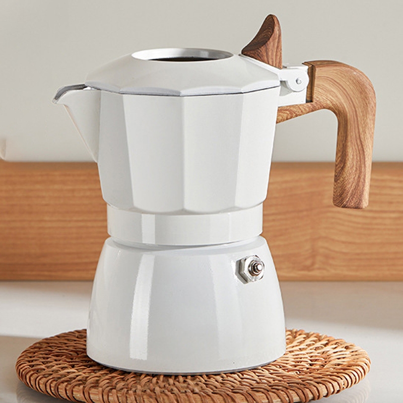 Bình Moka Pot Espresso Van Kép Cao Cấp Bình Espresso Chất Liệu Nhôm Cao Cấp Tay Cầm Gỗ Chống Nóng 10