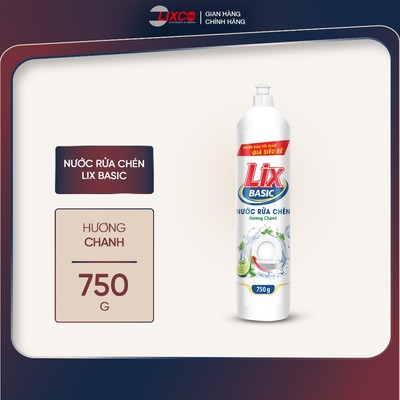Nước rửa chén Lix Basic hương chanh 750gr - làm sạch dầu mỡ, khử mùi tanh 00344