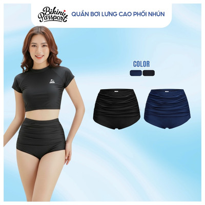 Quần bơi Nữ BIKINI PASSPORT kiểu Quần Lưng cao nhún trước - BSV234_BL - Đen