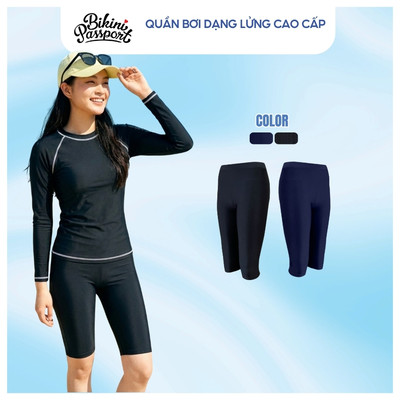 Quần bơi , quần đi biển nữ dáng lửng thể thao, kín đáo, co giãn tốt BIKINI PASSPORT - màu Đen - BS1014_BL