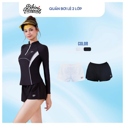 Quần bơi nữ BIKINI PASSPORT kiểu ngắn hai lớp - màu Đen - BS1015_BL