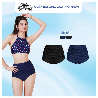 Quần bơi Lẻ NỮ BIKINI PASSPORT kiểu Lưng cao nhún trước - Xanh navy - BSV234_NV - Xanh Navy