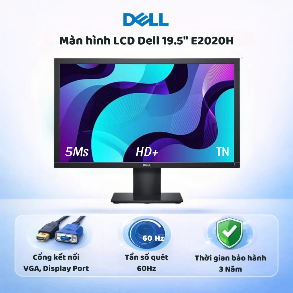 Màn hình DELL E2020H 19.5INCH/1600X900/VGA/DP/LED/BLACK - Hàng Chính Hãng