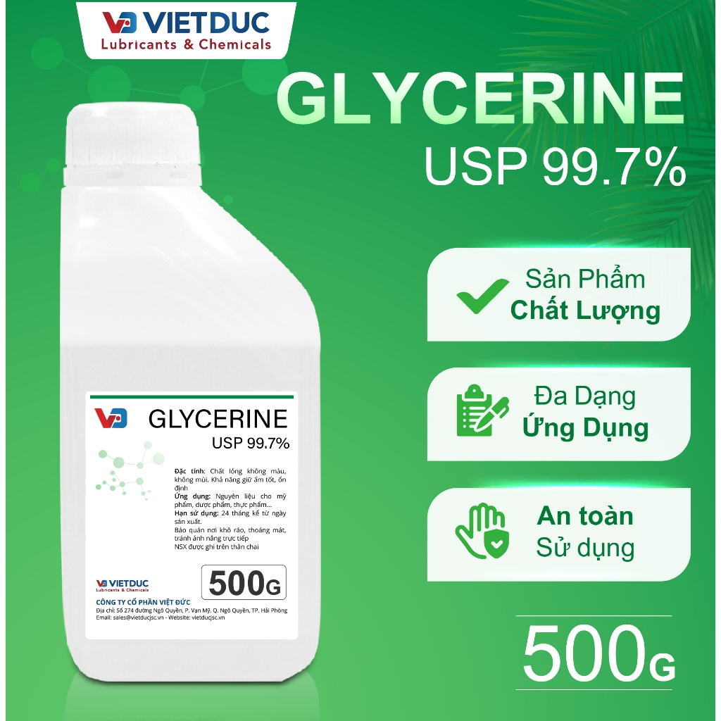 Glycerin USP 99.7% - Dùng trong Mỹ phẩm /Dược phẩm /Thực phẩm chai 500gr