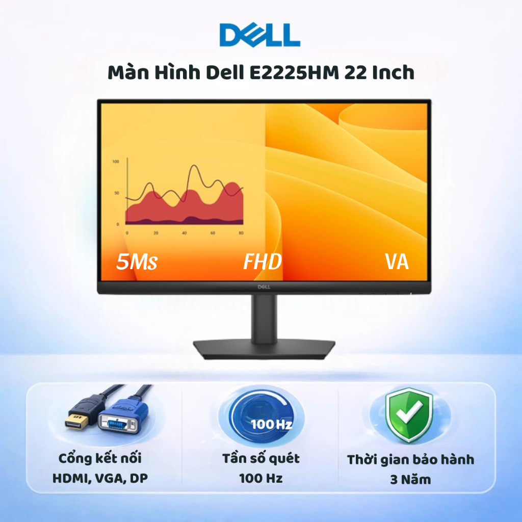 Màn Hình Dell E2225HM 22 Inch FHD 100Hz VA – HDMI, DisplayPort, VGA – Viền Mỏng – Chính Hãng BH 36 T