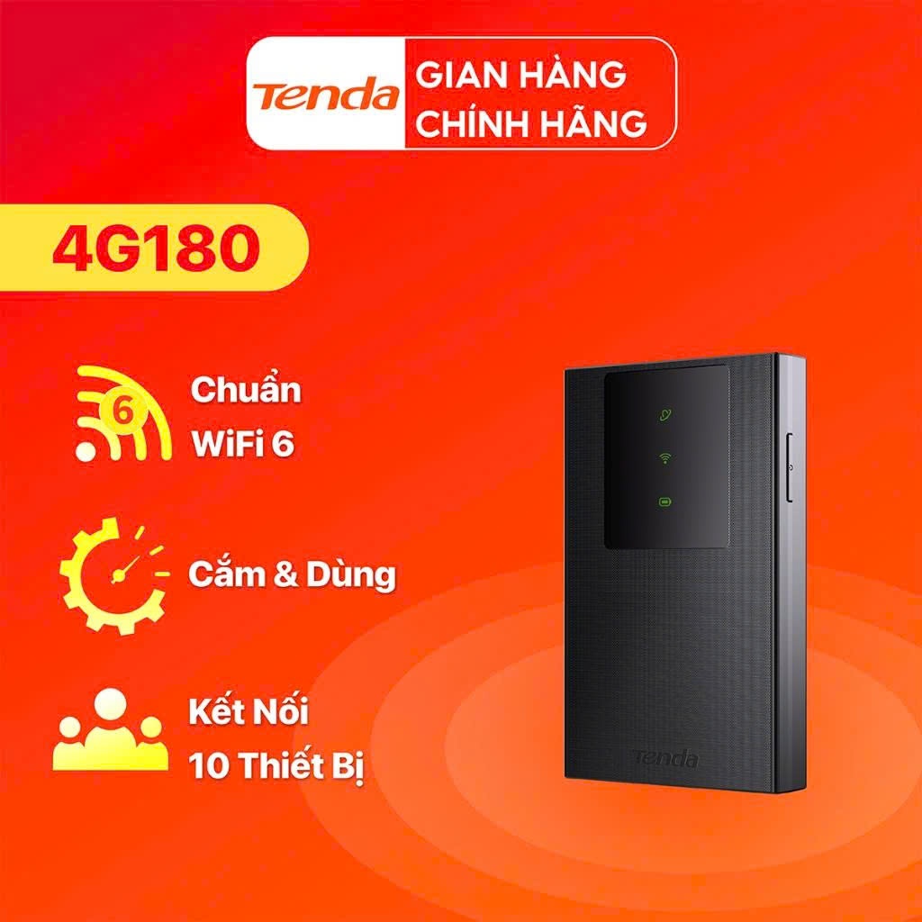 Bộ Phát WiFi 4G Tenda 4G180 Chuẩn WiFi 6 – Phát Sóng Mạnh – Dùng Sim 4G – Cắm Là Có Mạng