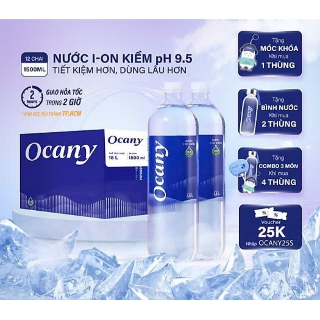 Nước uống i-on Kiềm Ocany thùng 12 Chai 1.5 Lít
