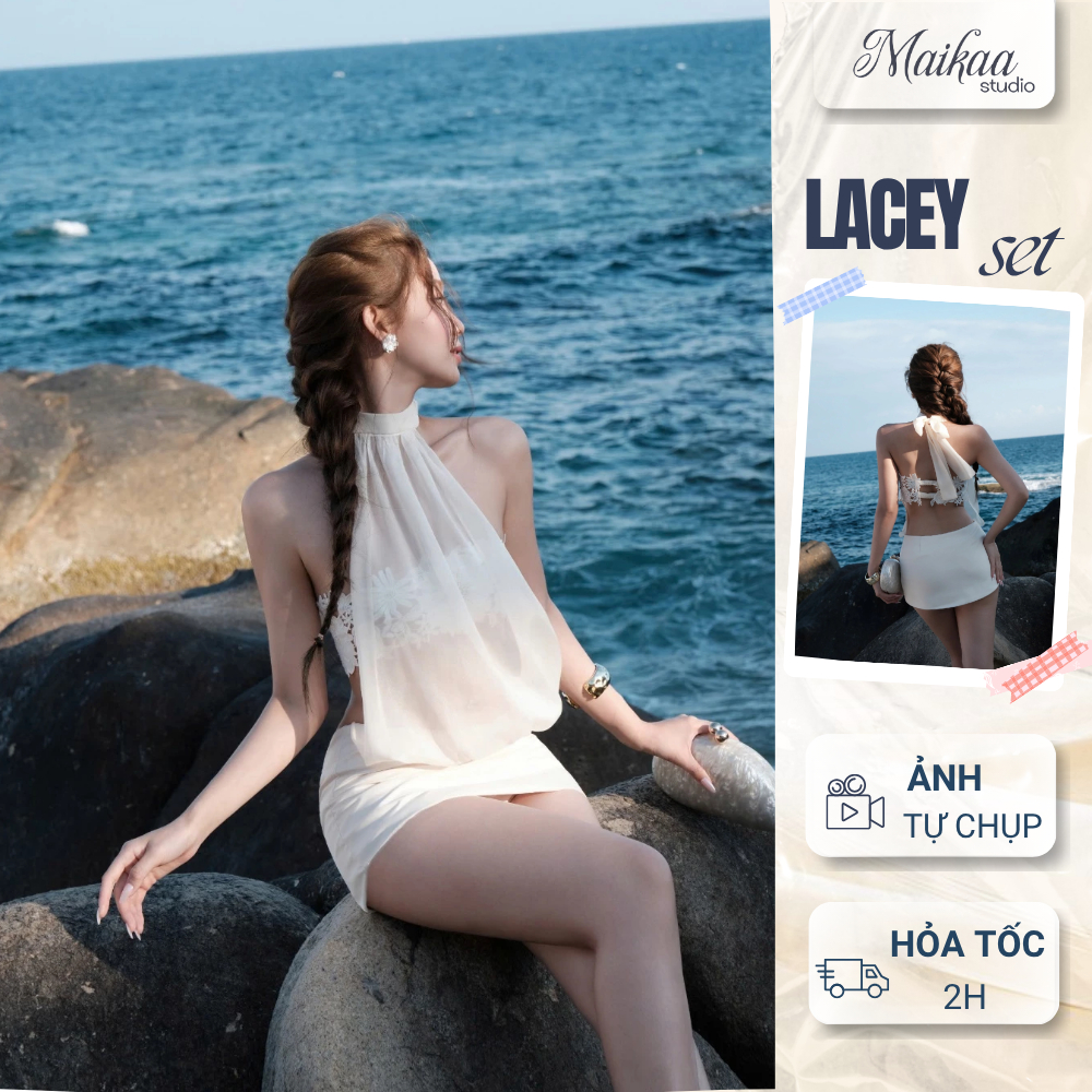 Set Váy Tiểu Thư Cổ Yếm Phối Ren Xuyên Thấu – Sang – Nữ Tính – Đi Tiệc, Hẹn Hò MAIKAA Lacey Dress