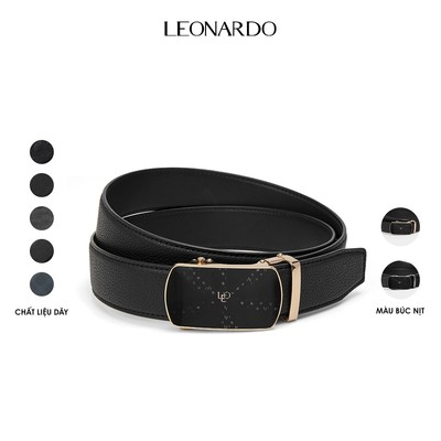 Thắt Lưng Nam Leonardo Quickfit Monogram Neo da Microfiber khóa tự động logo LEO mạ vàng cao cấp