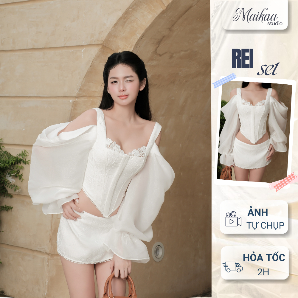 Maikaa Studio - Set áo dáng croset rớt vai + chân váy mini  - Rei Set