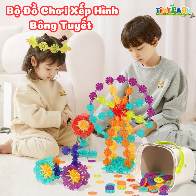 Hộp Đồ Chơi Lắp Ghép Xếp Hình Bông Tuyết Mideer Snowflake Block - Hộp 200 Mảnh Ghép 3D Cho Bé Phát T