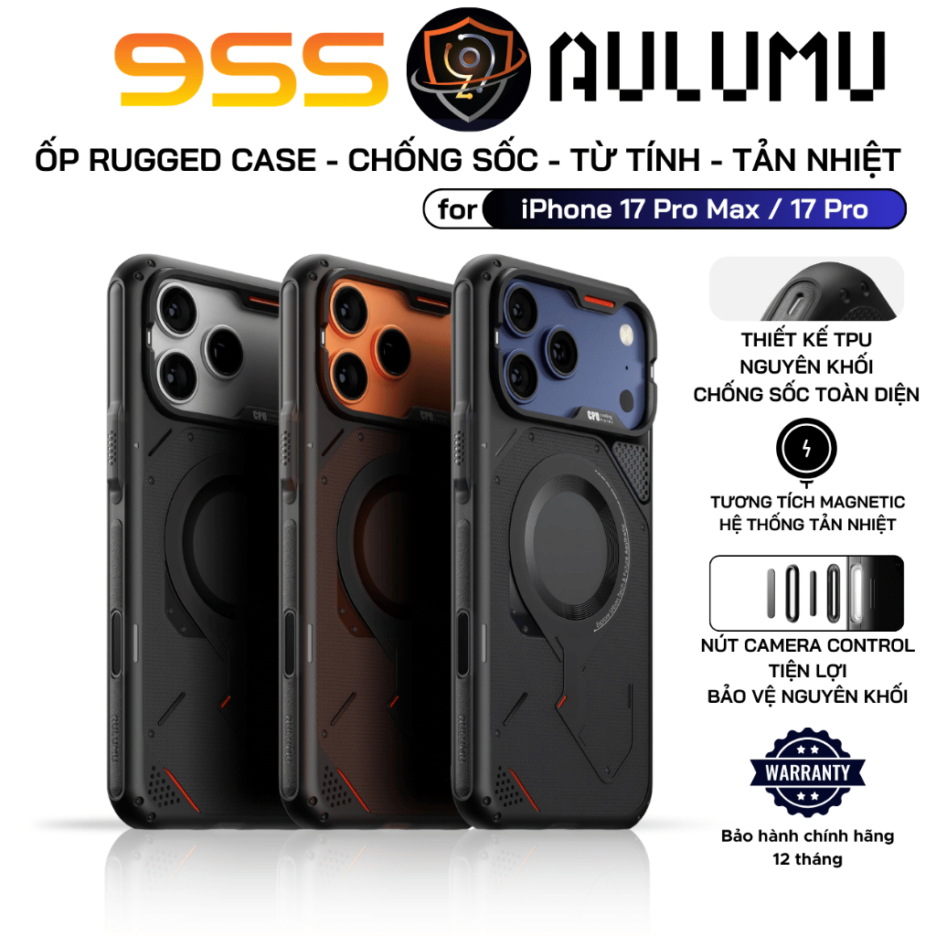 Ốp Lưng Aulumu cho iPhone 17 Pro Max / 17 Pro, Rugged Case, Chống Sốc, Tản Nhiệt, Vòng Tròn Từ Tính,