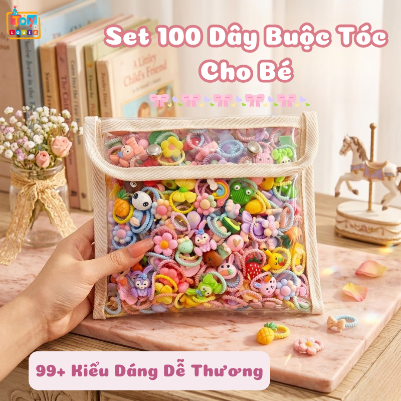 Set 100 Dây Buộc Tóc Siêu Cute – Dây Buộc Tóc Cho Bé Gái, Set Thun Cột Tóc Nhiều Hình Dễ Thương