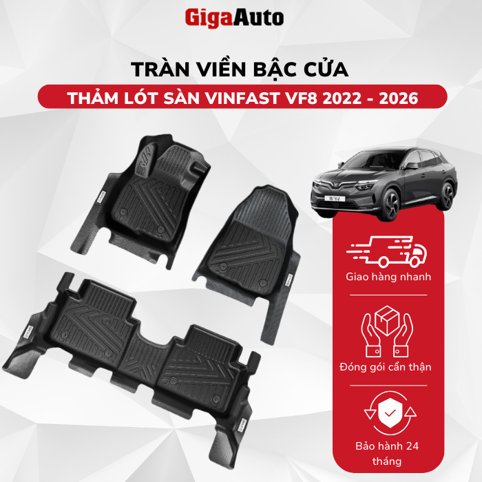 [ TRÀN VIỀN ] Thảm Lót Sàn Ô Tô TPE Vinfast VF8/VF8 Plus 2022 - 2026 THẢM ĐÚC NGUYÊN KHỐI  Không Thấ
