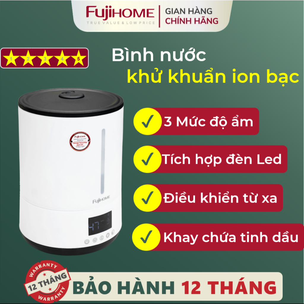 Máy phun sương tạo ẩm không khí HM06E Nhập Khẩu FUJIHOME chính hãng, máy xông khuếch tán tinh dầu 6L