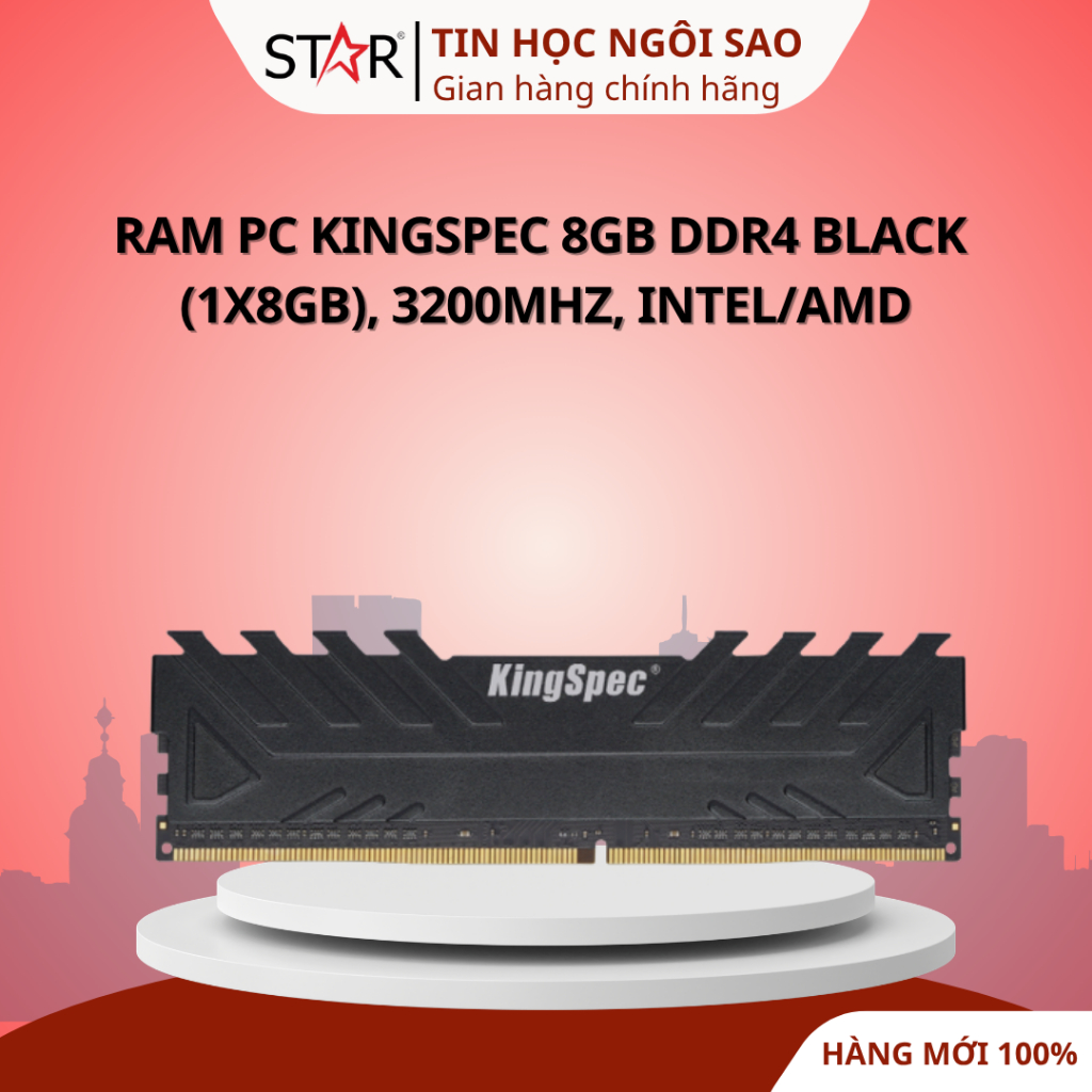 RAM PC KingSpec 8GB DDR4 Black | (1x8GB), 3200MHz, Intel/AMD - Bảo hành 36 tháng