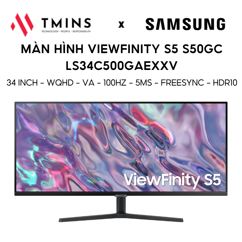 Màn Hình SAMSUNG ViewFinity S5 S50GC LS34C500GAEXXV 34 inch/WQHD/VA/100Hz/5ms - Hàng chính hãng
