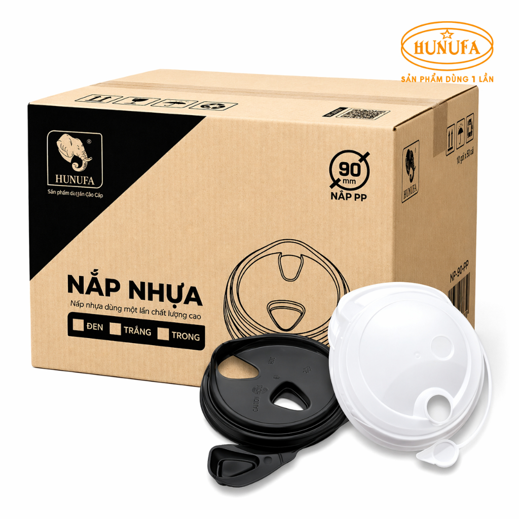 Sỉ 100c Nắp nhựa PP phi 90mm, nút dây cao cấp HUNUFA – Dùng cho ly nhựa / ly giấy đựng trà sữa kem c