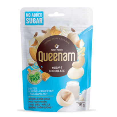 Socola sữa chua hạnh nhân hạt điều mắc ca không đường Queenam 75g