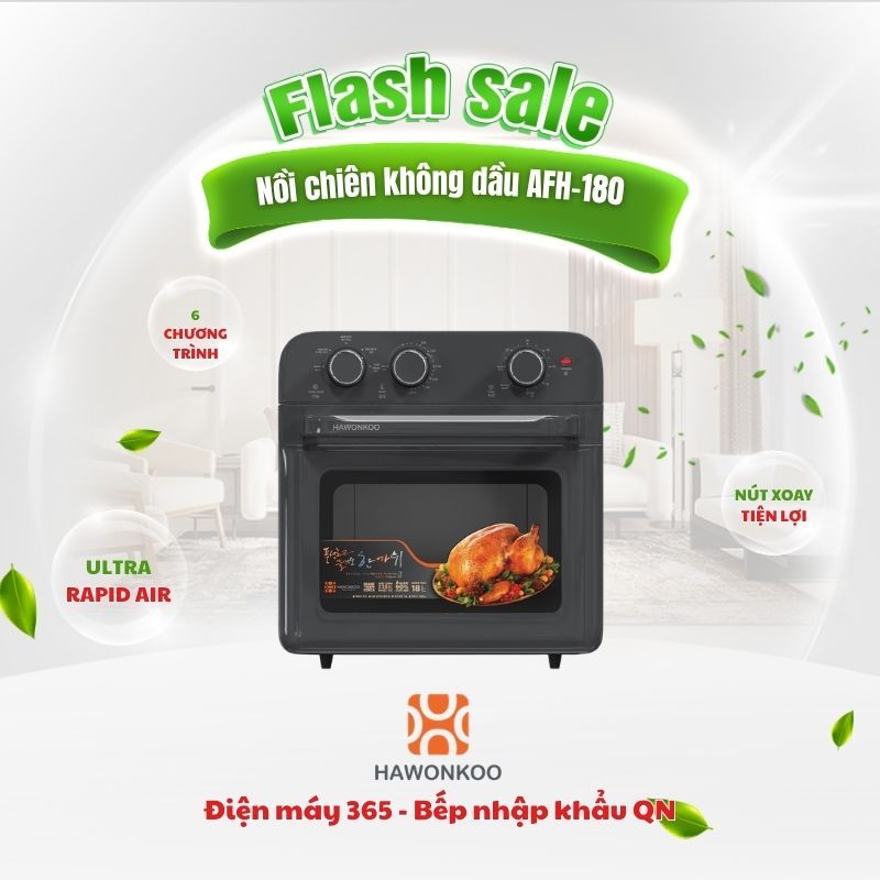 Lò Chiên Không Dầu Hawonkoo AFH-180-GR/CF/PK 18L 1200W- Dung Tích Lớn Chiên Nướng Không Dầu