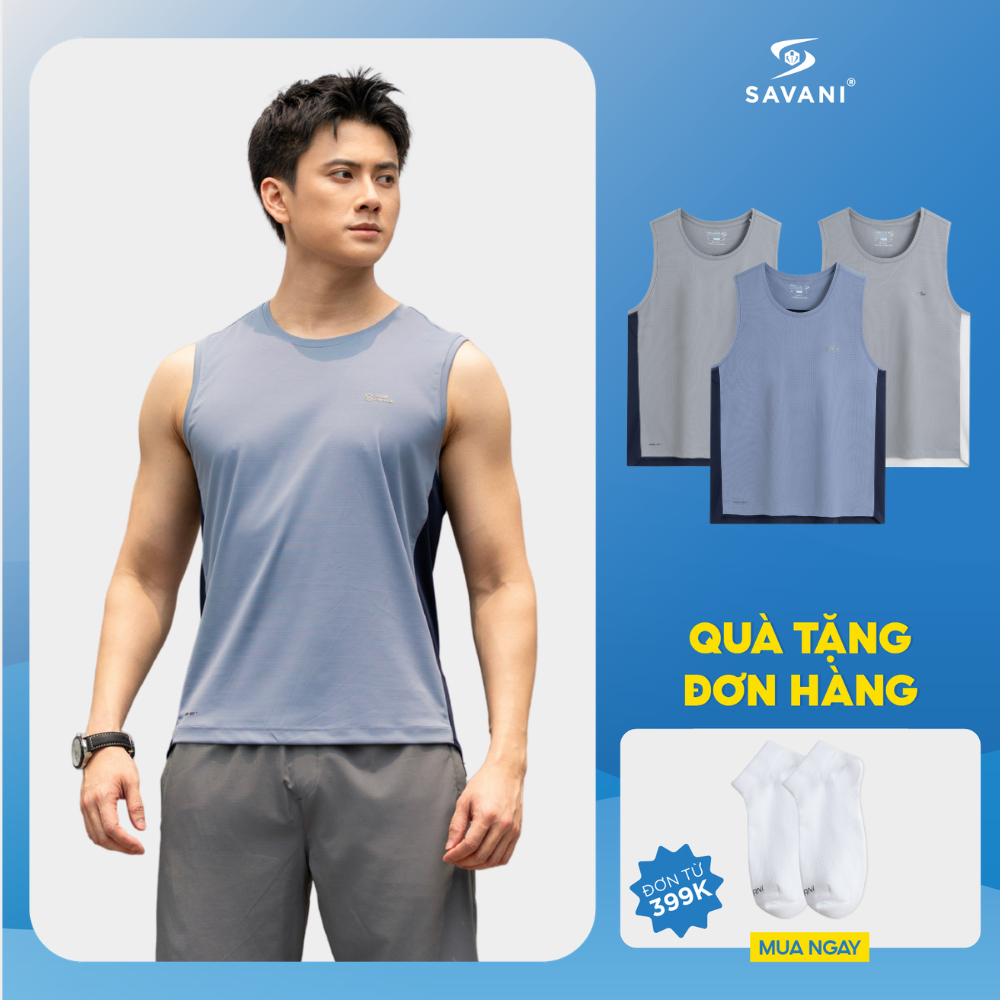 Áo Sát Nách Ba Lỗ Nam SAVANI, Áo Ba Lỗ Trơn, Chất Polyester Mềm Mại, Thoáng Khí MTTA005S6