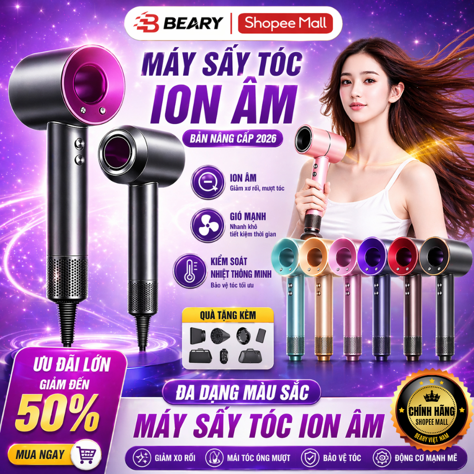 Máy Sấy Tóc Ion Âm 5in1 METIS Không Cánh Quạt 3 Tốc Độ Công Suất 2200W 2 Chiều Tặng Kèm Đầu Sấy