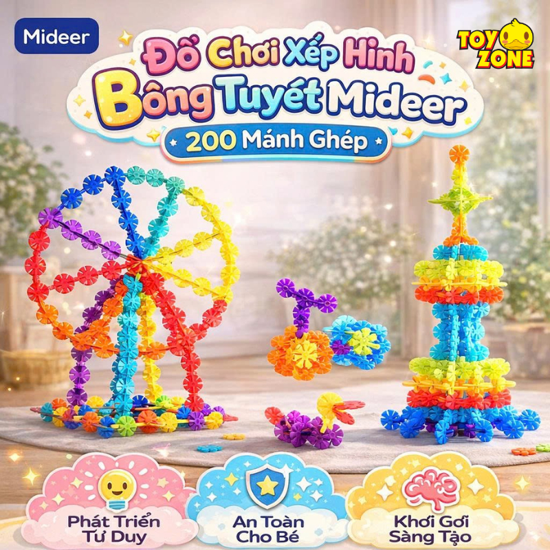 Hộp Đồ Chơi Ghép Hình 3D Mideer Snowflake Blocks 200 Chi Tiết Kèm Sách Hướng Dẫn Cho Bé Tự Do Vui Ch