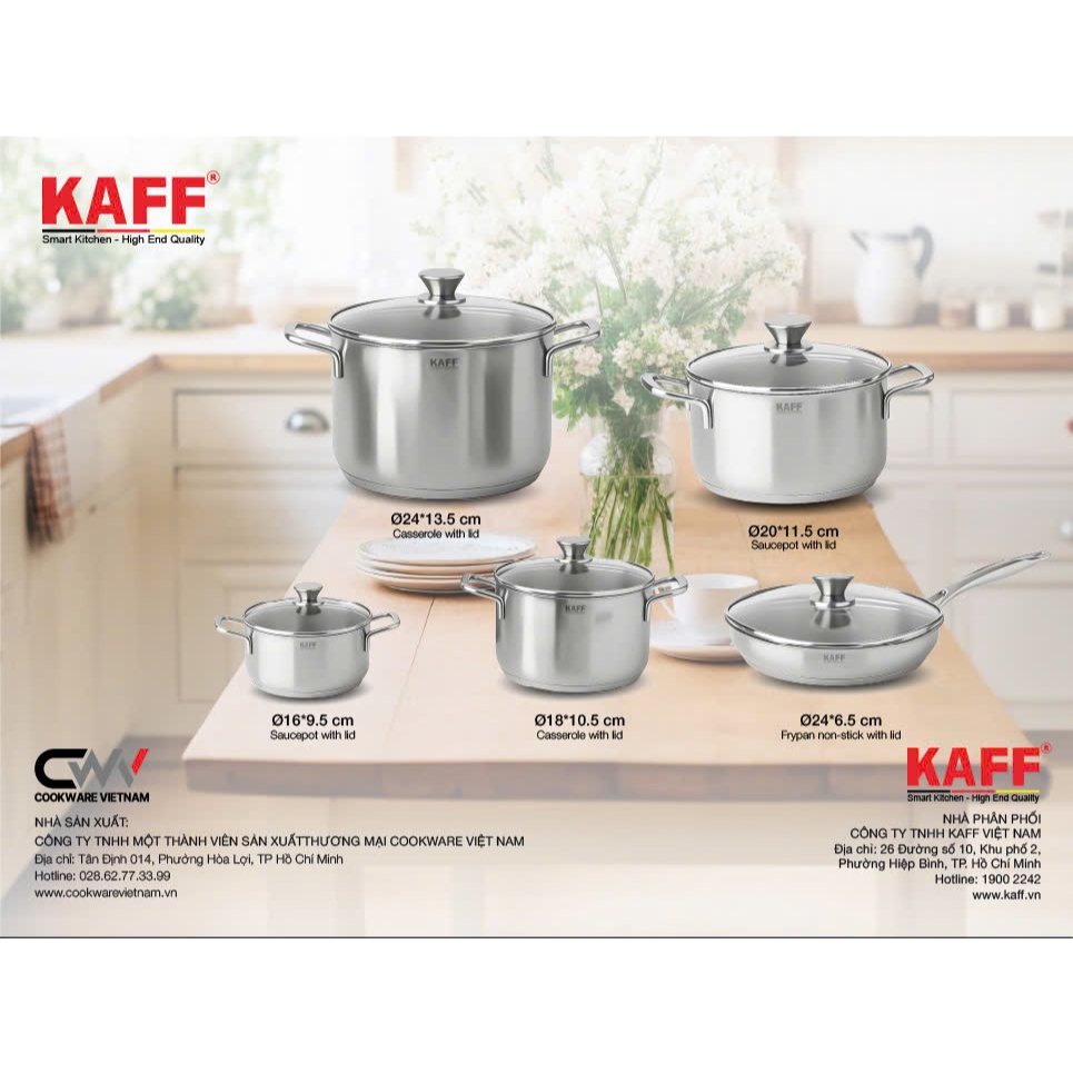 BỘ NỒI INOX 5 MÓN 9 THỨ KAFF KF-ST068 Pro