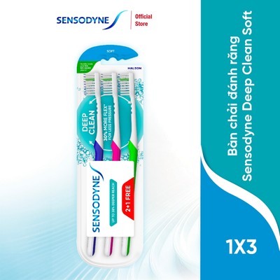 MUA 2 TẶNG 1 Bàn chải đánh răng SENSODYNE Deep Clean Soft thiết kế với lông bàn chải mềm, nhỏ, giúp làm sạch sâu kẽ răng