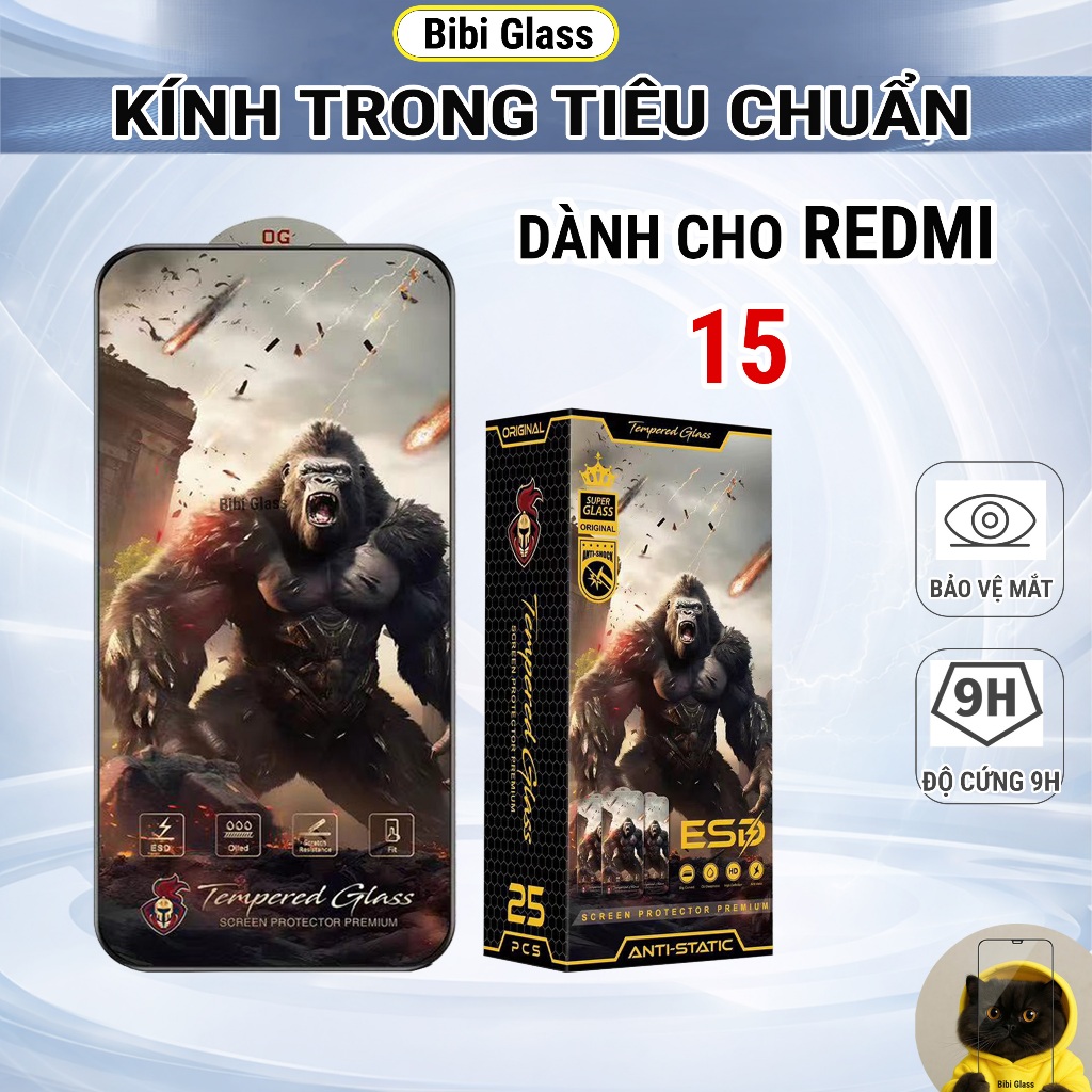 Kính cường lực Redmi 15 chiến binh full màn trong suốt bảo vệ màn hình dt BIBI