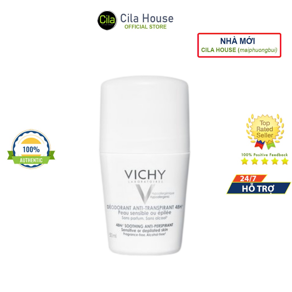 Lăn Khử Mùi Vichy Deodorant Anti-transpirant 48h (Nắp Trắng) - Cila House