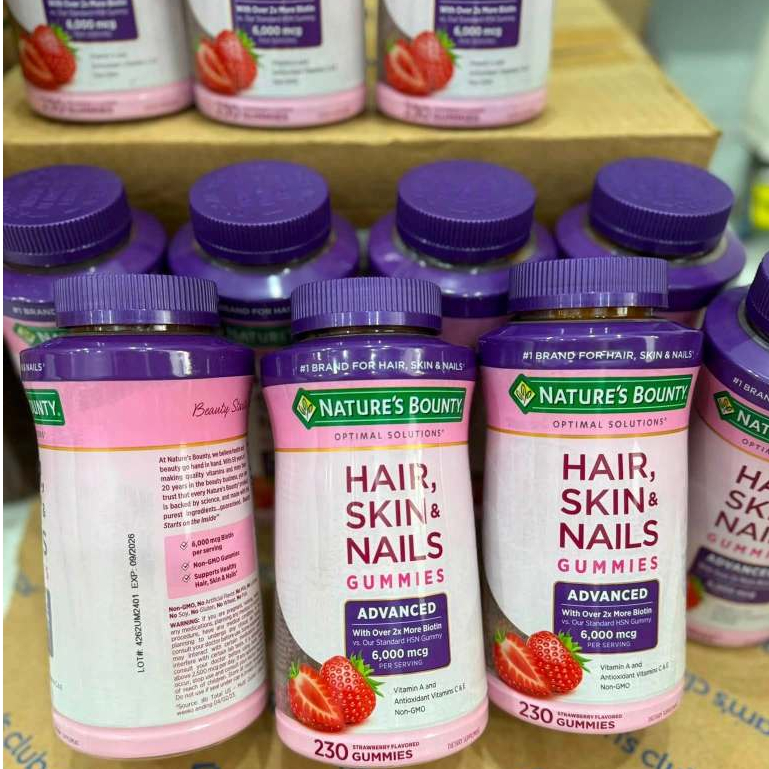 Nature's Bounty Optimal Solutions Hair, Skin & Nails Gummies Advanced - Kẹo Dẻo Hương Dâu Mỹ