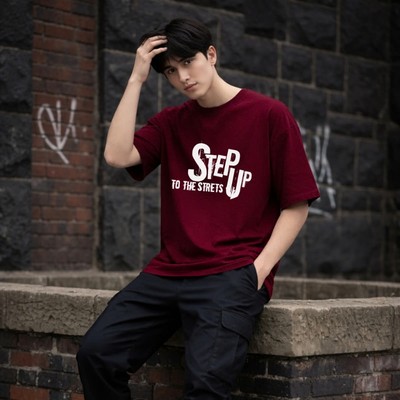 Áo thun  nam form unisex in chữ STEP UP chất liệu thun 100% cotton LOZA UX30 - US8509