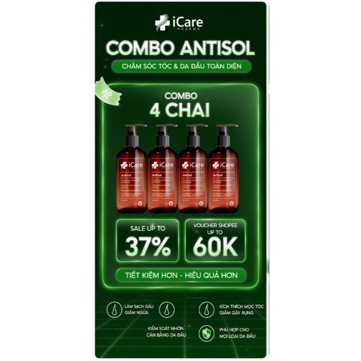 Hàng Nhập chính hãng -Dầu Gội Sạch Gàu Antisol | Giảm Gàu Bong Tróc - Giảm Cảm Giác Ngứa Da Đầu Thươ