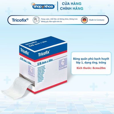 Tricofix - Băng Quấn Phù Bạch Huyết Lớp 1, Size 8cmx20m, Dạng Ống, Màu Trắng