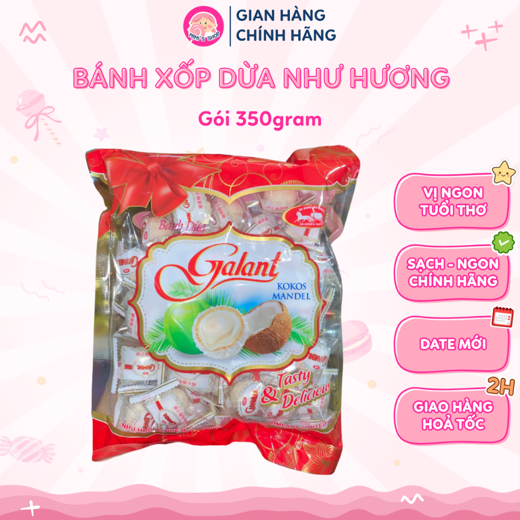Bánh Xốp Dừa Galant Như Hương 350g, Bánh Xốp Giòn Tan Thơm Dừa Ngọt Dịu, Snack Ăn Vặt Tuổi Thơ Date 