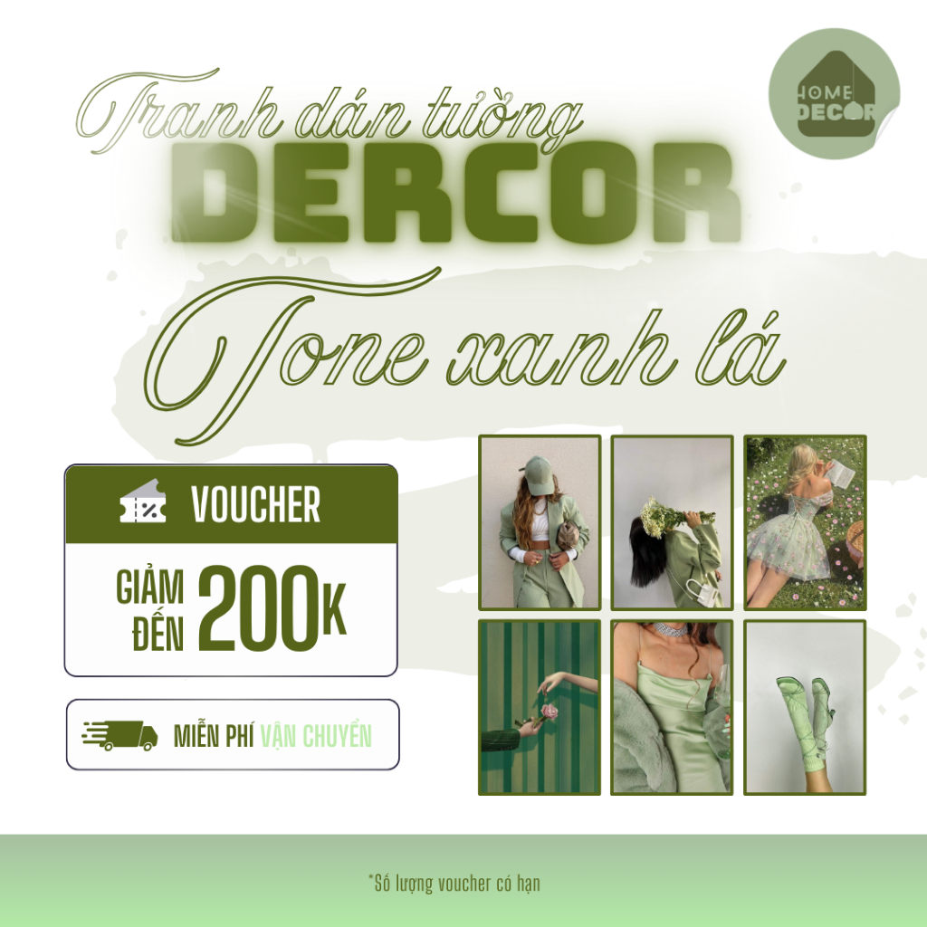 Tranh trang trí chủ đề CÔ GÁI dán tường Atwork Đèn Decor tone XANH LÁ cute hiện đại trang trí phòng