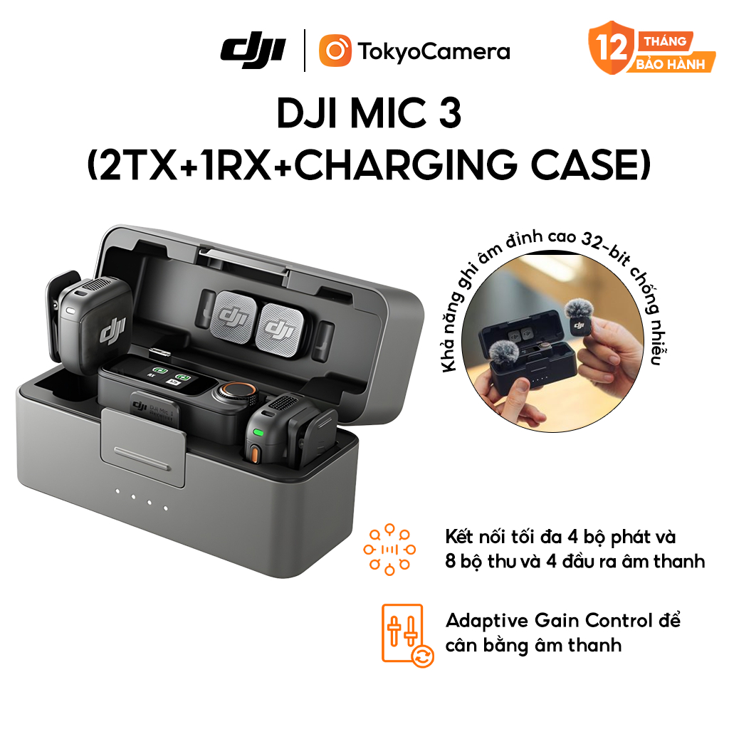 DJI Mic 3 thiết bị quay vlog (2TX+1RX+Charging Case), thu âm gọn nhẹ khử ồn thông minh, camera hành động chính hãng | BigBuy360 - bigbuy360.vn