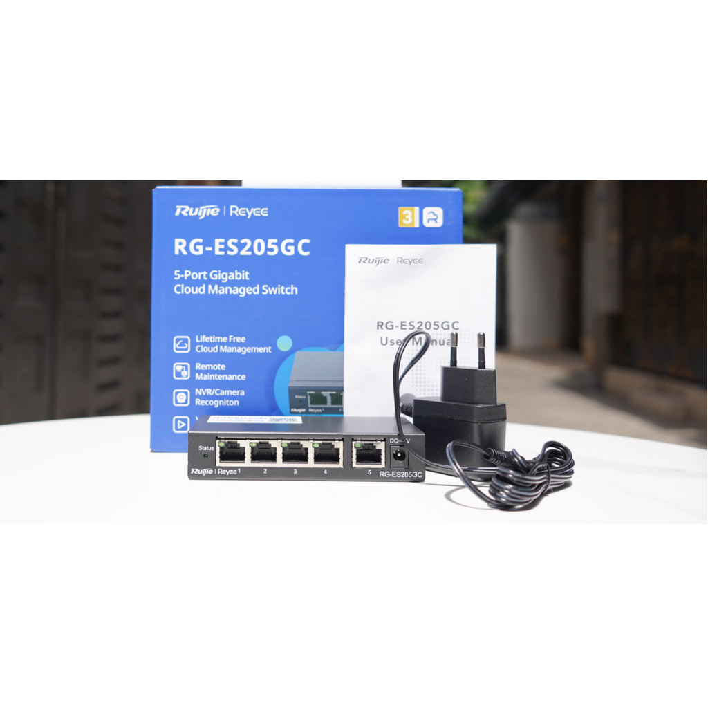 SWITCH 5 CỔNG RUIJIE RG-ES205GC - Tốc độ chuyển mạch 10Gbps, Tốc độ chuyển gói tin 7.4Mpps, Chống sé