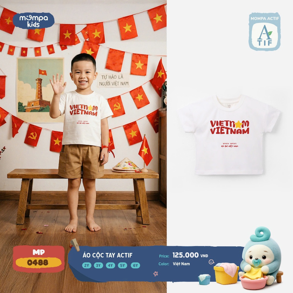 [THẾ HỆ YÊU NƯỚC] Áo cộc tay BST "Em Bé Việt Nam" Mompa Cotton Actif 2-6 tuổi 0488